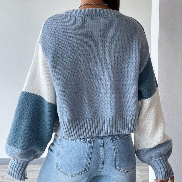 Multicolor Casual Women's Colorblock Drop Shoulder Duster Cardigan - Picture 2 of 7